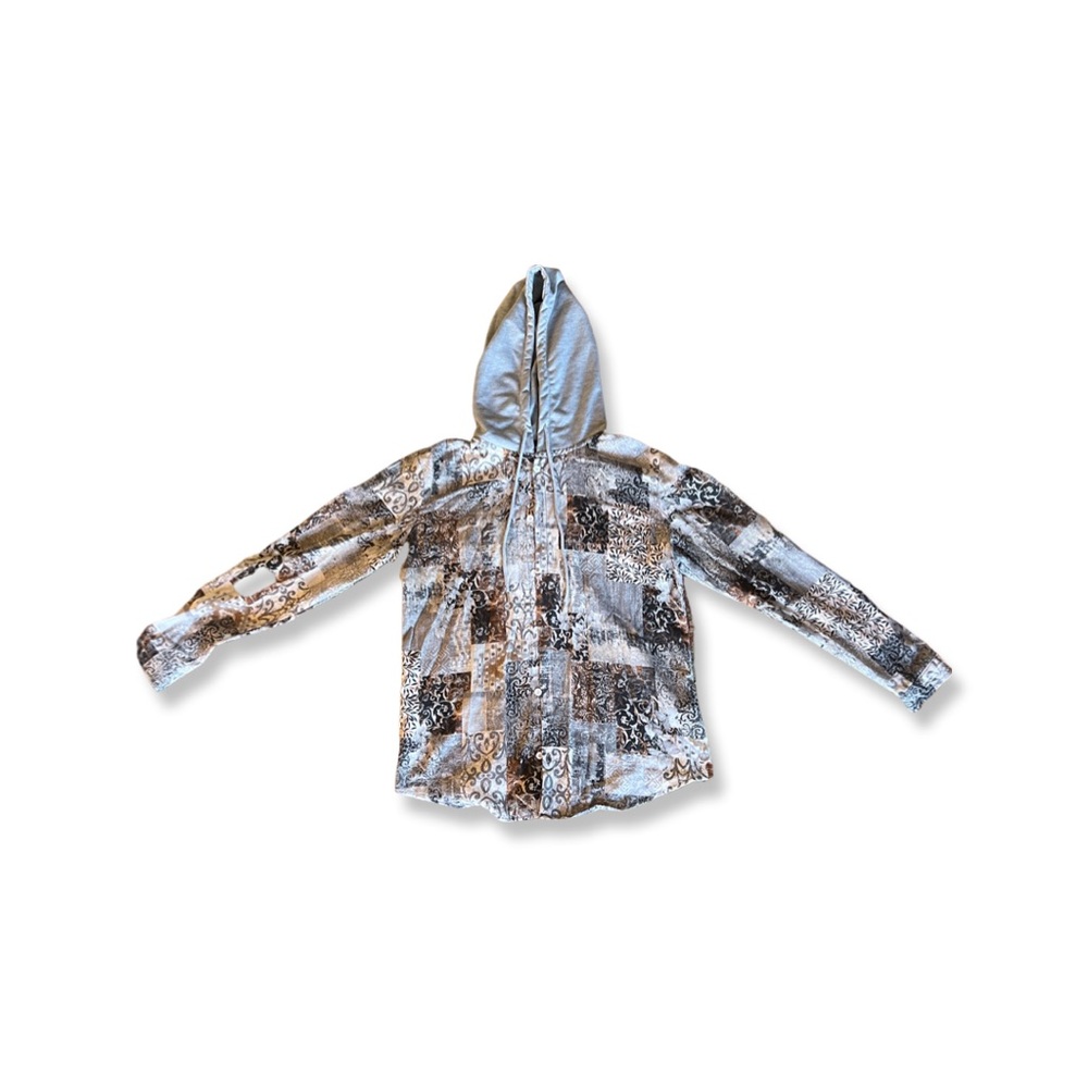 Men Patchwork Print Drawstring Hooded Coat Without Tee